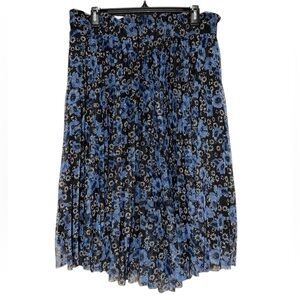 Calligraphie Cornflower Blue Floral Pleated Paper Bag Midi Skirt Size M Feminine